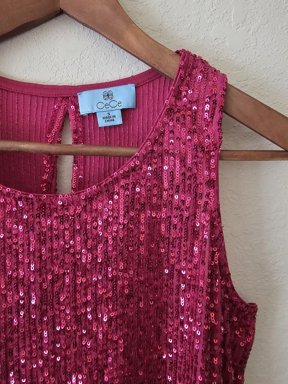 CeCe S Pink Sequin Tank Top EUC